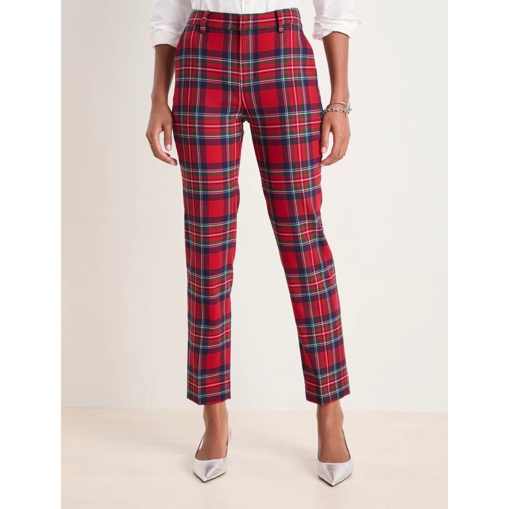 Vineyard Vines Dress Pants Women 00 Red Plaid Stewart Tartan Stretch Trousers
